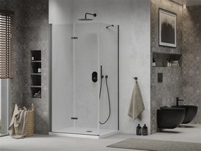 Mexen Lima, sprchovací kút so skladacími dverami 90 (dvere) x 100 (stena) cm, 6mm číre sklo, čierny profil + slim sprchová vanička biela s čiernym sifónom, 856-090-100-70-00-4010B