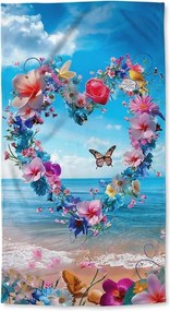 Rýchloschnúca plážová osuška FLOWER LOVE farebná 70 x 140 cm, 100% mikrovlákno