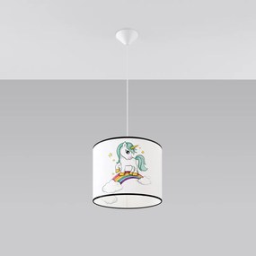 Detské závesné svietidlo Unicorn, 1x plastové tienidlo so vzorom, (fi 30cm)