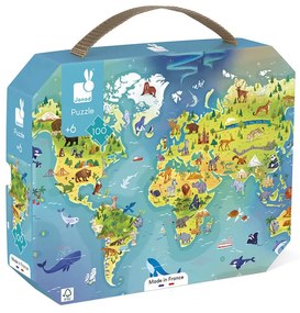 Janod Puzzle pre deti Mapa sveta v kufríku 100 ks od 6 rokov