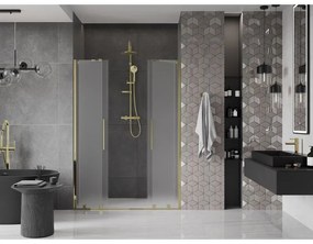 Mexen Velar Duo, posuvné sprchové dvere do otvoru 150 cm, 8mm sklo námraza, zlatá lesklá, 871-150-000-32-50