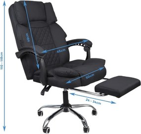 Ergonomické kancelárske kreslo s podnožkou a masážou - čierna textília