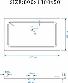 BPS-koupelny Obdĺžniková akrylátová sprchová vanička ST03D 130x80 biela