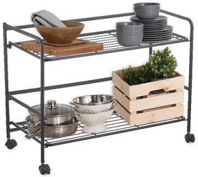 CONFORTIME 2. akosť - Pojazdný regál, skladacia polica 2 poschodová XXL - 67 x 30 x 45 cm, čierna