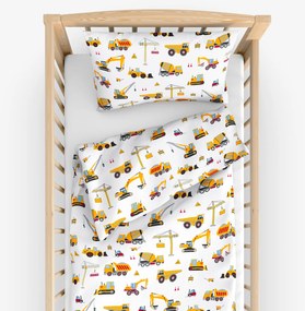 Goldea detské bavlnené obliečky do postieľky - nákladné autá a bagre 90 x 130 a 40 x 60 cm