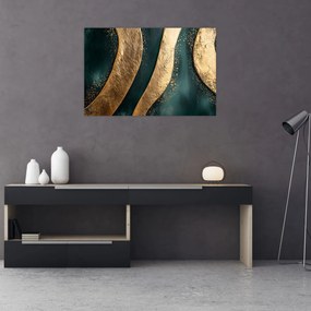 Obraz - Zelená abstrakcia so zlatom I. (90x60 cm)