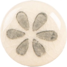 Béžová keramická knopka so šedým kvetom - Ø 3*3 cm / S3 cm