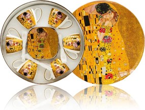 HOME ELEMENTS Súprava 6 kusov - šálky 250 ml s podšálkami a lyžičkami, Klimt Bozk