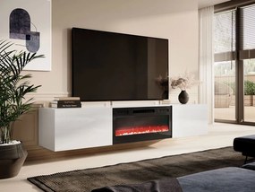 TV skrinka Koda 200 s krbom, Farby: biela / biely lesk, Krb: čierny