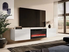 TV skrinka Koda 200 s krbom, Farby: biela / biely lesk, Krb: čierny
