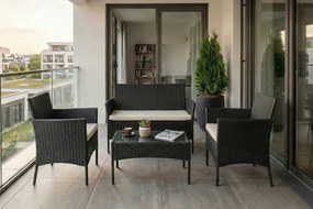 Balkónový set Bari | Kompaktné ratanové sedenie na lodžiu | Čierna