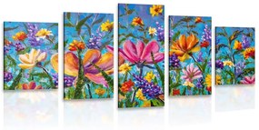 5-dielny obraz farebné kvety na lúke