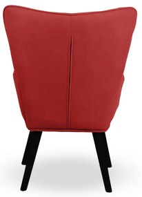 Kreslo ušiak CORDU + taburet — masív, látka, čierna / červená