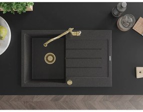 Mexen Bruno, granitový drez 795x495x200 mm, 1-komorový a drezová batéria Carla, čierna škvrnitá, 6513-76-670700-50