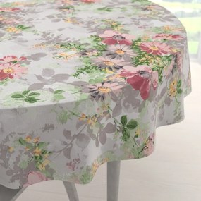 Biante Bavlnený okrúhly obrus Sandra SA-704 Maľované ružovo-červené kvety na sivom Ø 100 cm