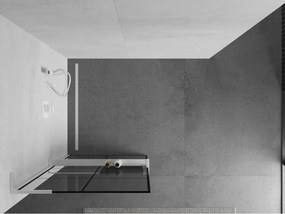 Mexen Kioto+ L, sprchová zástena Walk-In s poličkou a vešiakom 80 x 200 cm, 8mm číre sklo čierny vzor, biely profil, 800-080-123-20-77