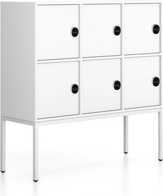 Kancelárska skriňa FRAME, nízka, biela podnož, 6x dvere, 1299 x 450 x 1331 mm, RFID zámok, biela
