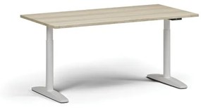 Výškovo nastaviteľný stôl OBOL, elektrický, 675-1325 mm, doska 1600x800 mm, biela zaoblená podnož, dub prírodný