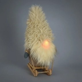 Vianočný škriatok s LED na sánkach – prírodný 21 cm