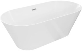 Mexen Luna, Slim voľne stojaca vaňa 170 x 75 cm, biela, chrómový prepad, 52041707500-01
