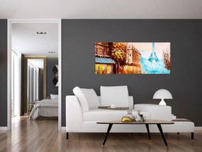 Obraz - Daždivého počasia a Eiffelovej veže (120x50 cm)