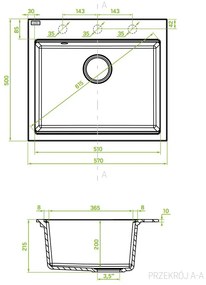 Laveo Tau, 1-komorový granitový drez 570x500x215 mm, béžová, LAV-SBT_410Y