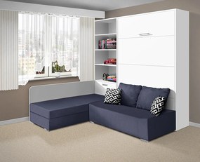 Nabytekmorava Sklápacia posteľ s pohovkou VS 21075 - 200x160 cm farba pohovky: Sivá, Typ farebného prevedenia: Buk / dvere biele