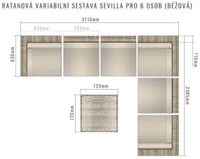 DEOKORK Ratanová variabilná zostava SEVILLA pre 6 osôb (béžová)