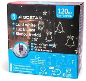 Aigostar - LED vonkajší vianočný svetelný reťazec 120xLED/6W/230V/8 funkcií 3x0,6m IP44 studená biela s diaľkovým ovládaním