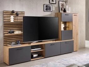 Obývacia  stena Heathrow, dub artisan/antracit, s osvetlením%