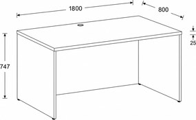 Kancelársky písací stôl FRAME, 180x80 cm, breza
