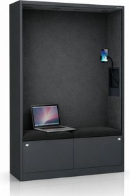 Kancelárska akustická kabína so sedadlom a portom USB-C, telo v antracitovej farbe / sedadlo v tmavosivá farbe, 1150 mm: SALLY MentalBox