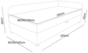 Jednolôžková čalúnená posteľ VALESKA - 90x200, ľavá, šedá / tyrkysová