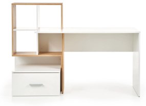 Písací stôl MULTI s policami a zásuvkou - biely / dub zlatý