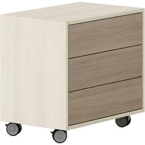 PLAN Pojazdná skrinka na kolieskach LAYERS, krátka, 3 zásuvky, 600 x 400 x 575 mm, dub prírodný / dub morený