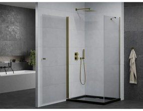 Mexen Pretoria, sprchovací kút 80 (dvere) x 70 (stena) cm, 6mm číre sklo, zlatý profil + čierna sprchová vanička, 852-080-070-50-00-4070G