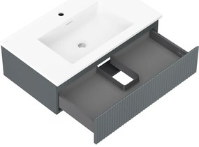 Mexen Rivel, kúpeľňová skrinka 80 cm s umývadlom Otis, 1 zásuvka, drážkovaná, grafitová matná/biela matná, 91A20-08023-1-BF66-W18M01