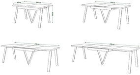 AVERY orech Doubs / čierna spodná časť - LOFTOVÝ / PRIEMYSELNÝ STÔL DO OBÝVAČKY/ JEDÁLNE ROZKLADACÍ DO 330 cm!