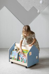 Obojstranná knihovnička na kolieskach – svetlomodrá