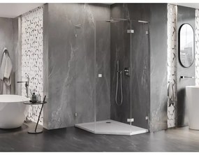 Mexen Lunar, L pravý výklopný päťuholníkový sprchový kút 80x100 cm, 8mm číre sklo, oceľový profil, 831L-080P-100L-97-00-P