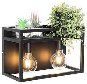 Priemyselná nástenná lampa čierna s poličkou 2-svetlo - Cage Rack