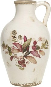 Béžová antik keramická váza s kvetmi a uškom Florac - Ø 16*26 cm