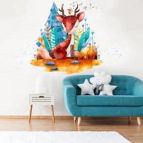 Nálepka na stenu - Modrý jelenček v rozprávkovom lese
