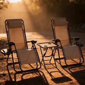 Set 2 polohovateľných záhradných lehátok so stolíkom - béžový