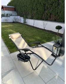 Záhradné a plážové relaxačné kreslo s podnožkou Regina, béžová