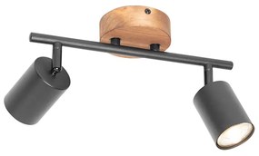 Priemyselné bodové svetlo čierne s dreveným sklonom 2-žiarovkové - Jeana