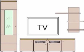 Obývacia stena Bolus, dub artisan, s osvetlením