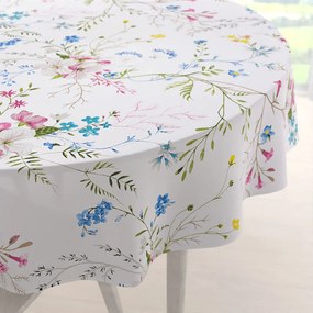 Biante Bavlnený okrúhly obrus Sandra SA-453 Modro-ružové kvety na bielom Ø 100 cm