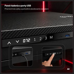 Herný stôl elektricky nastaviteľný, vstavaná bezdrôtová nabíjačka QI a USB: Diablo X-RIFT čierny