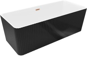 Mexen Nila, voľne stojaca ryhovaná vaňa 170 x 75 cm, biela-čierna, medený matný prepad, 52841708075-65